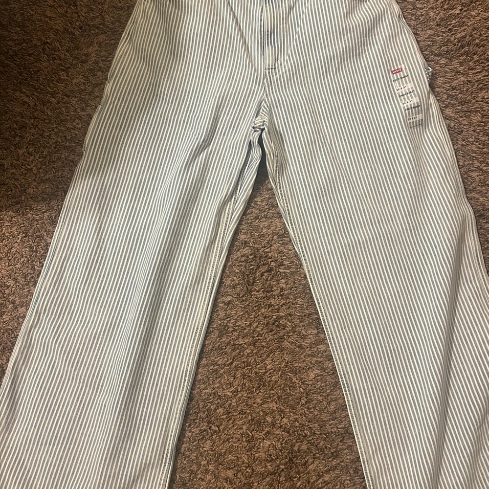 Levi's Blue and White Striped Cinch Baggy Pants